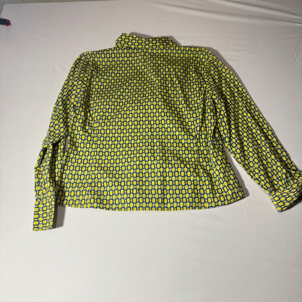 Liz Claiborne Womens Yellow Blue Geometric Chain Link Cotton Button Shirt 16 - Picture 2 of 6